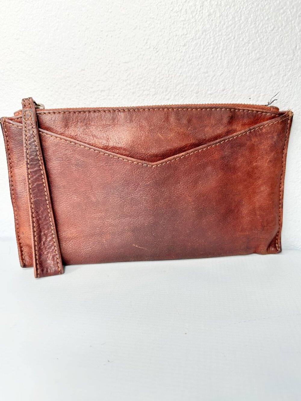 Rachel Roy Brown Leather Wristlet Clutch Bag